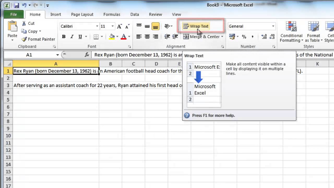 wrap content in a cell in excel for mac
